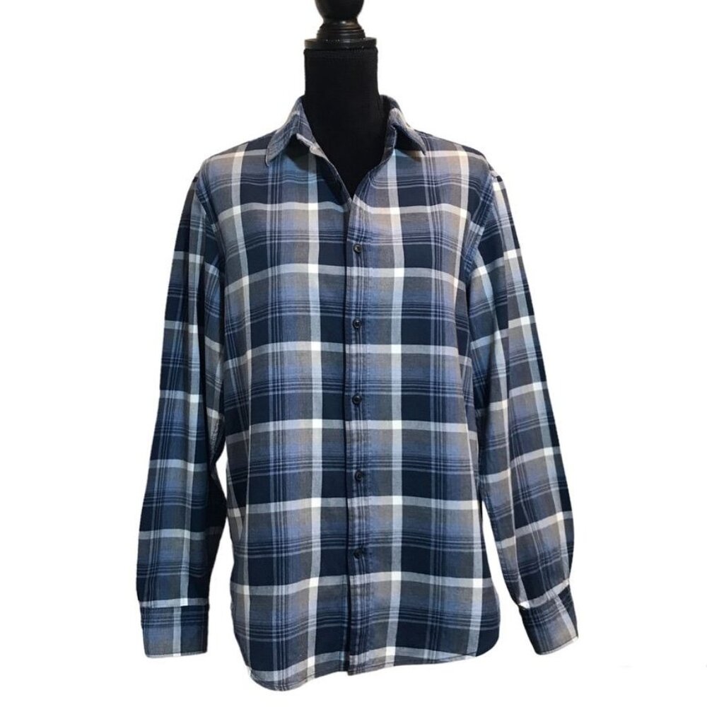 Banana Republic Men’s Camden Luxe Flannel Button Up in Blue - Size Medium